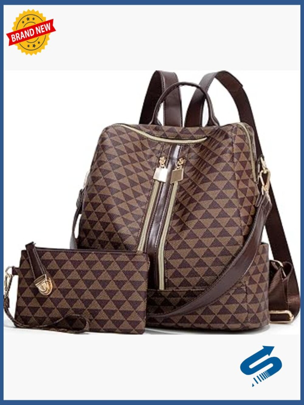 PU Leather Convertible Backpack Purse Travel Satchel Handbag 2 Piece Set